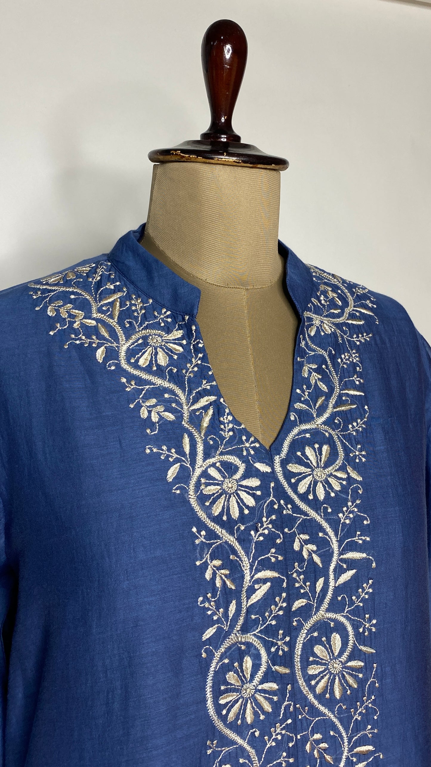 Indigo Blue A-Line Chikankari Skater Dress