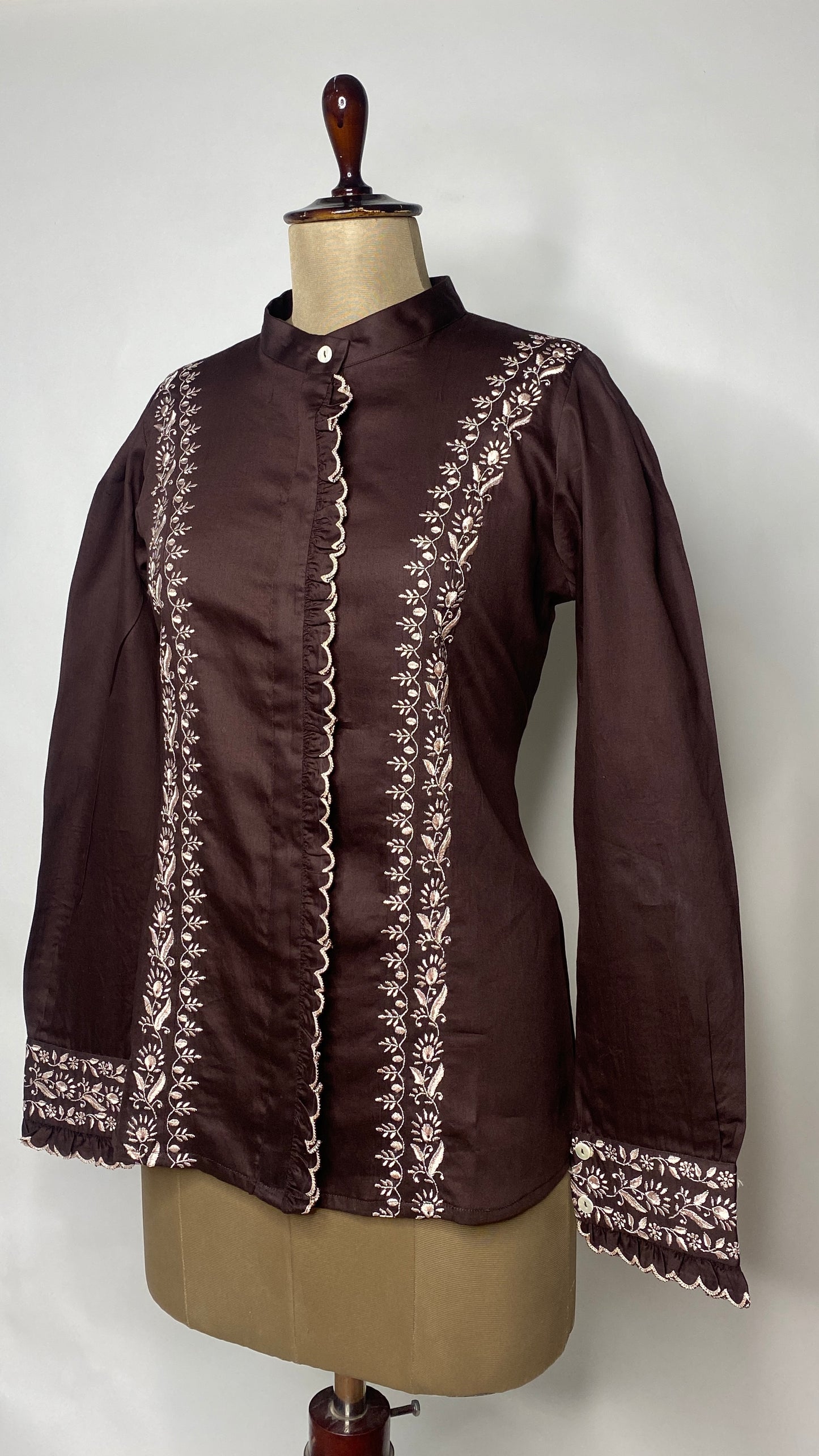Coco Brown Chikankari Cotton Shirt