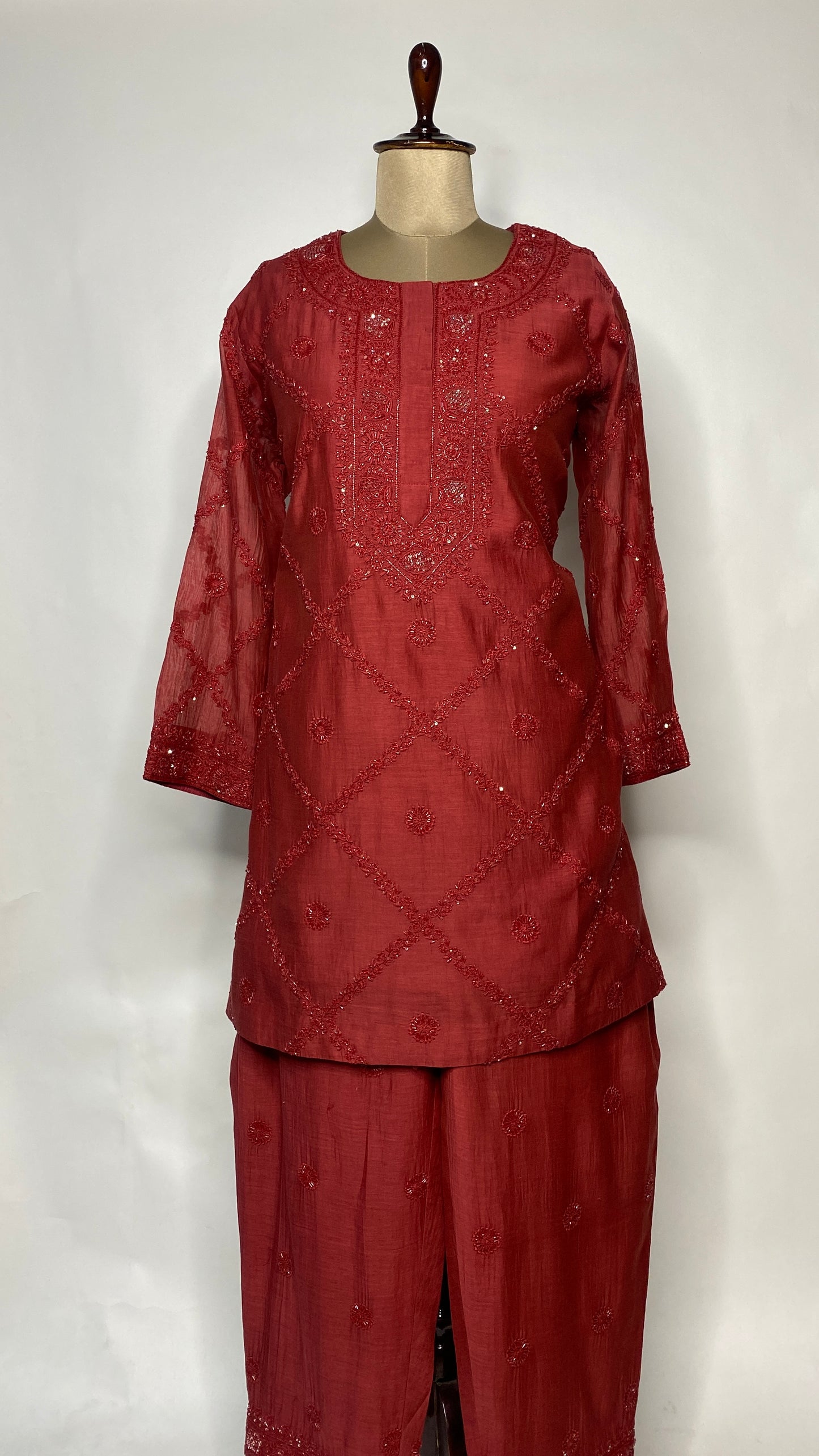 Red Chikankari Festive Co-ord Set