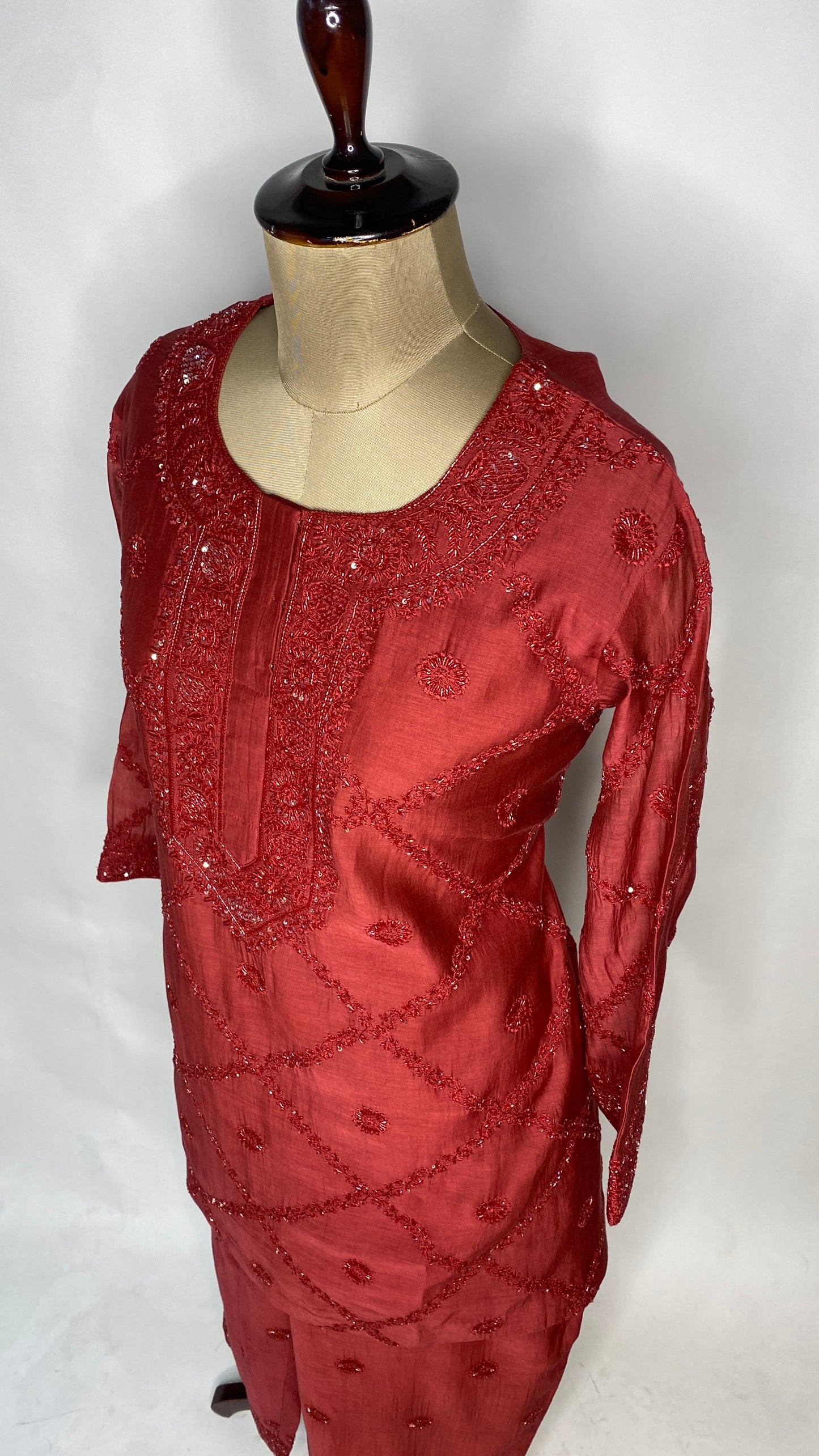 Red Chikankari Festive Co-ord Set