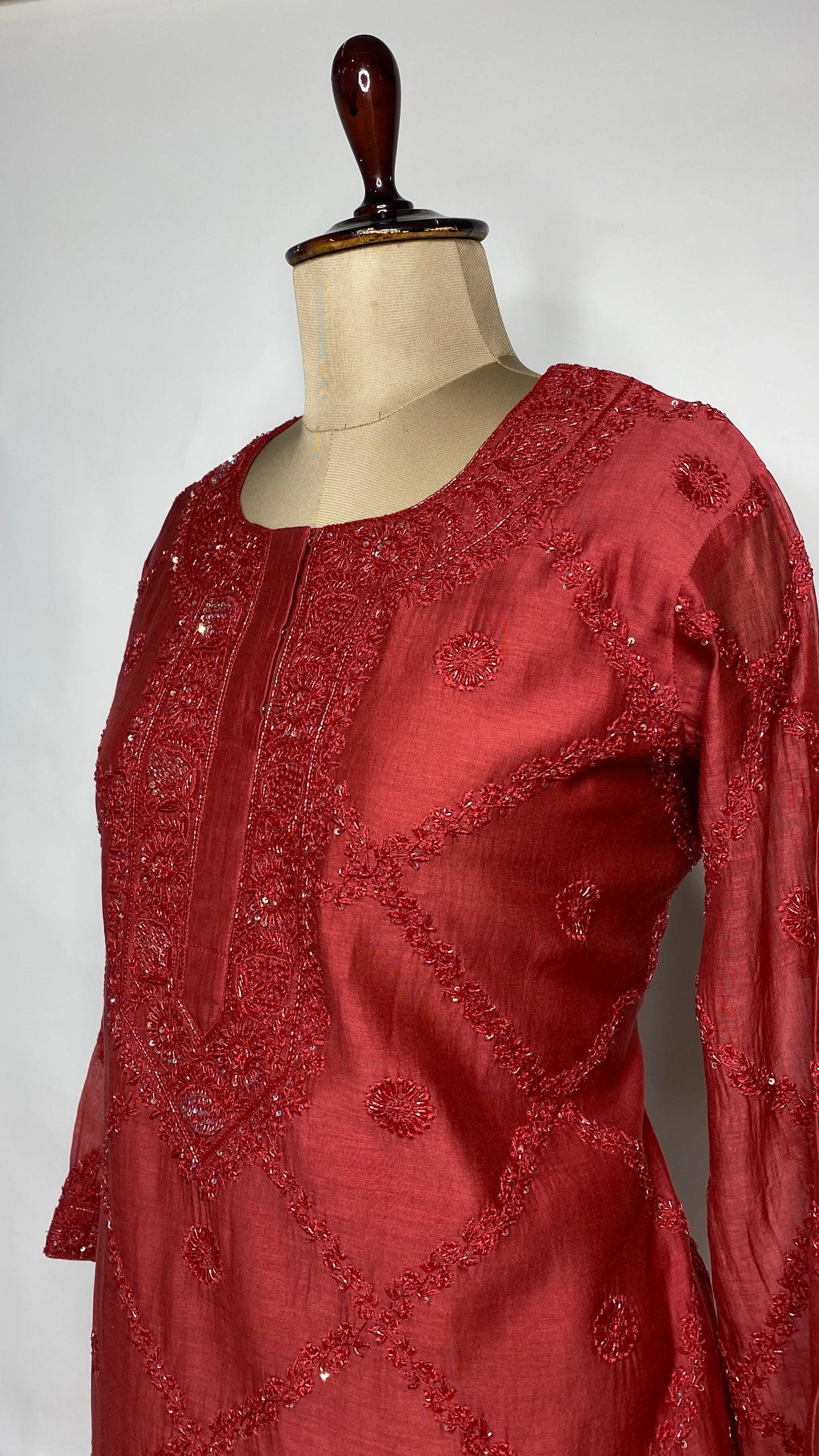Red Chikankari Festive Co-ord Set