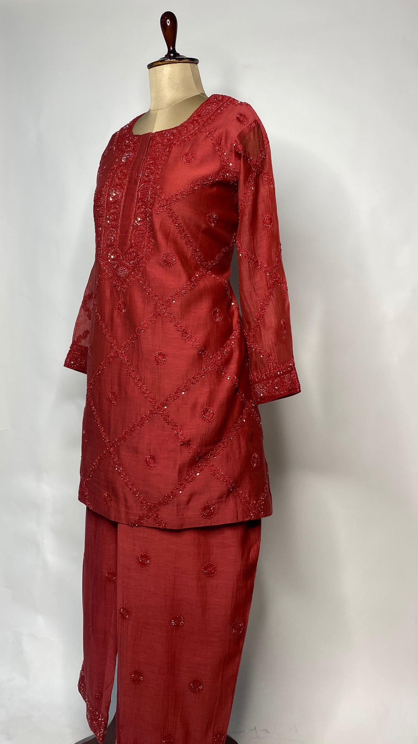 Red Chikankari Festive Co-ord Set