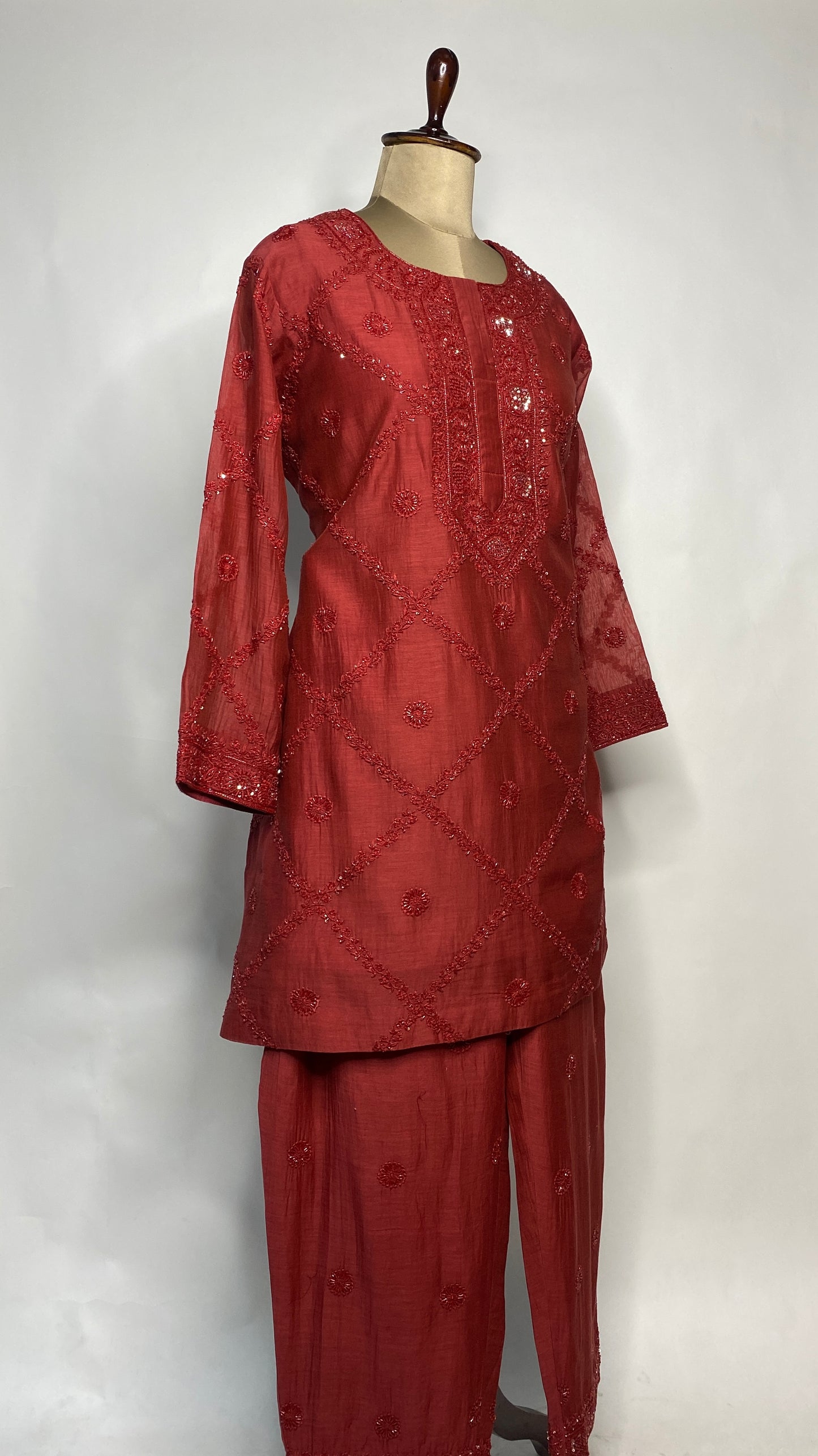 Red Chikankari Festive Co-ord Set