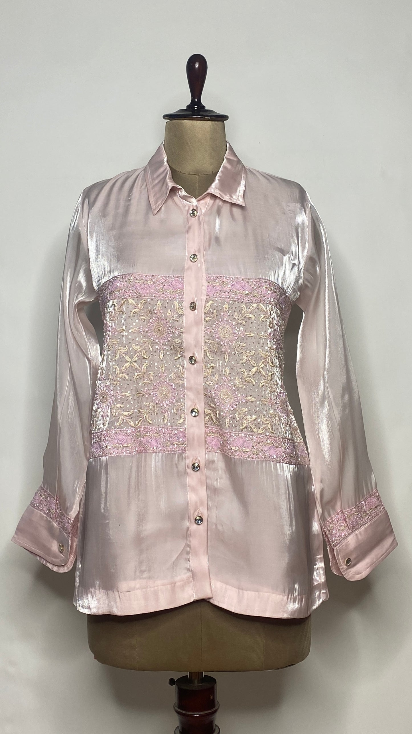 Baby Pink Glass Tissue Chikankari Shirt