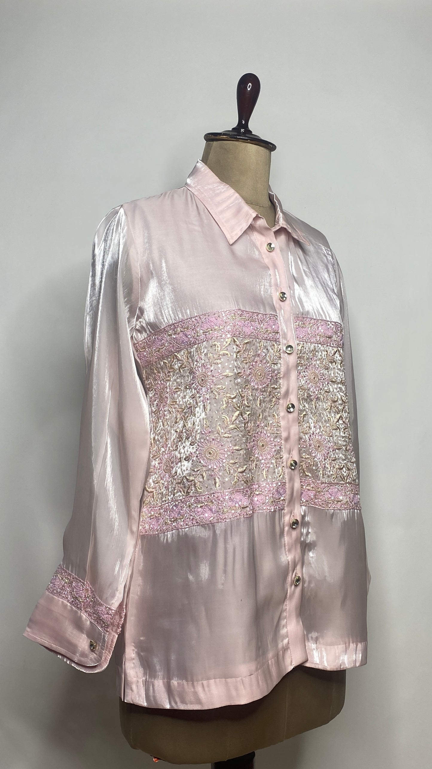 Baby Pink Glass Tissue Chikankari Shirt