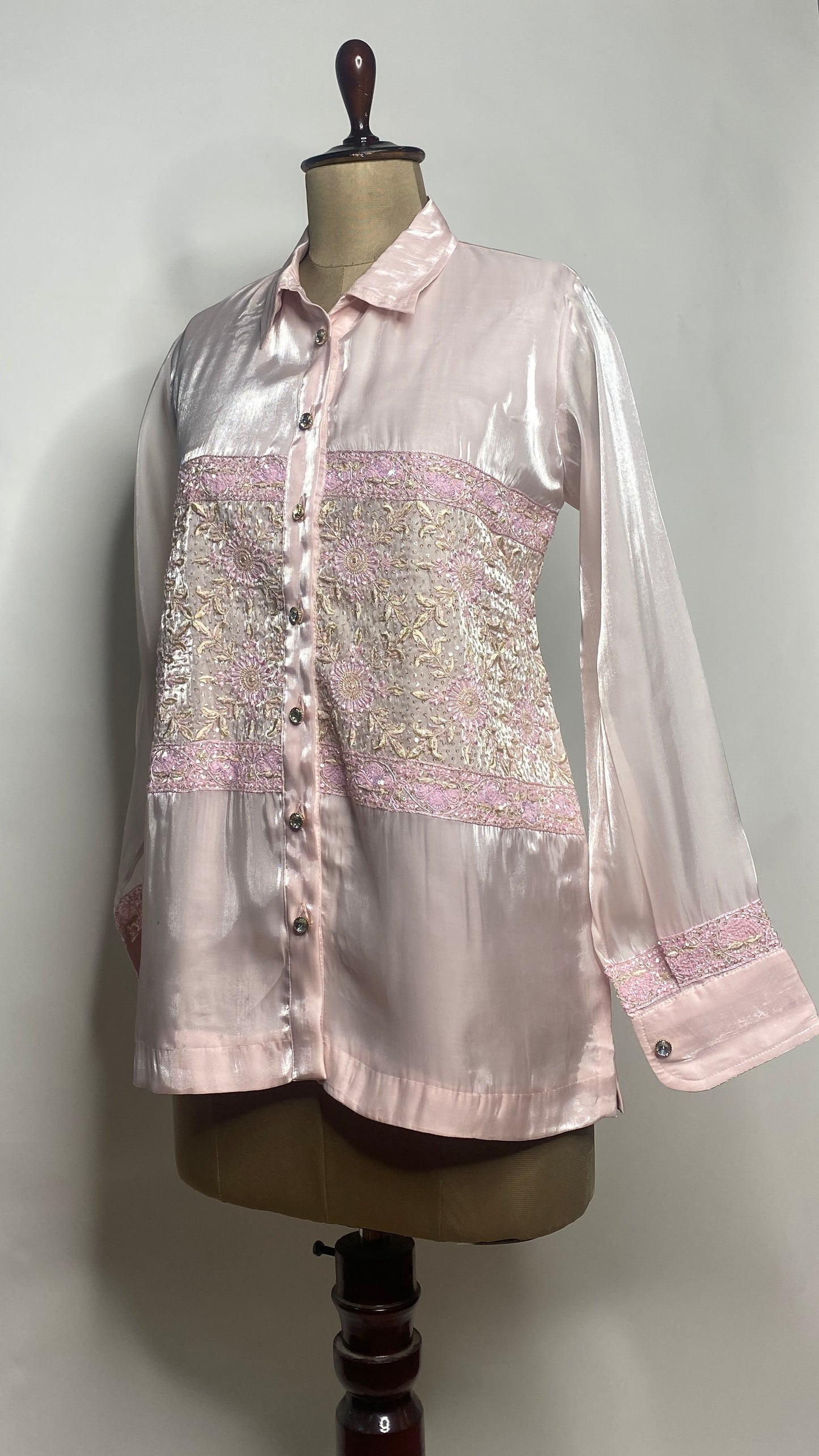 Baby Pink Glass Tissue Chikankari Shirt