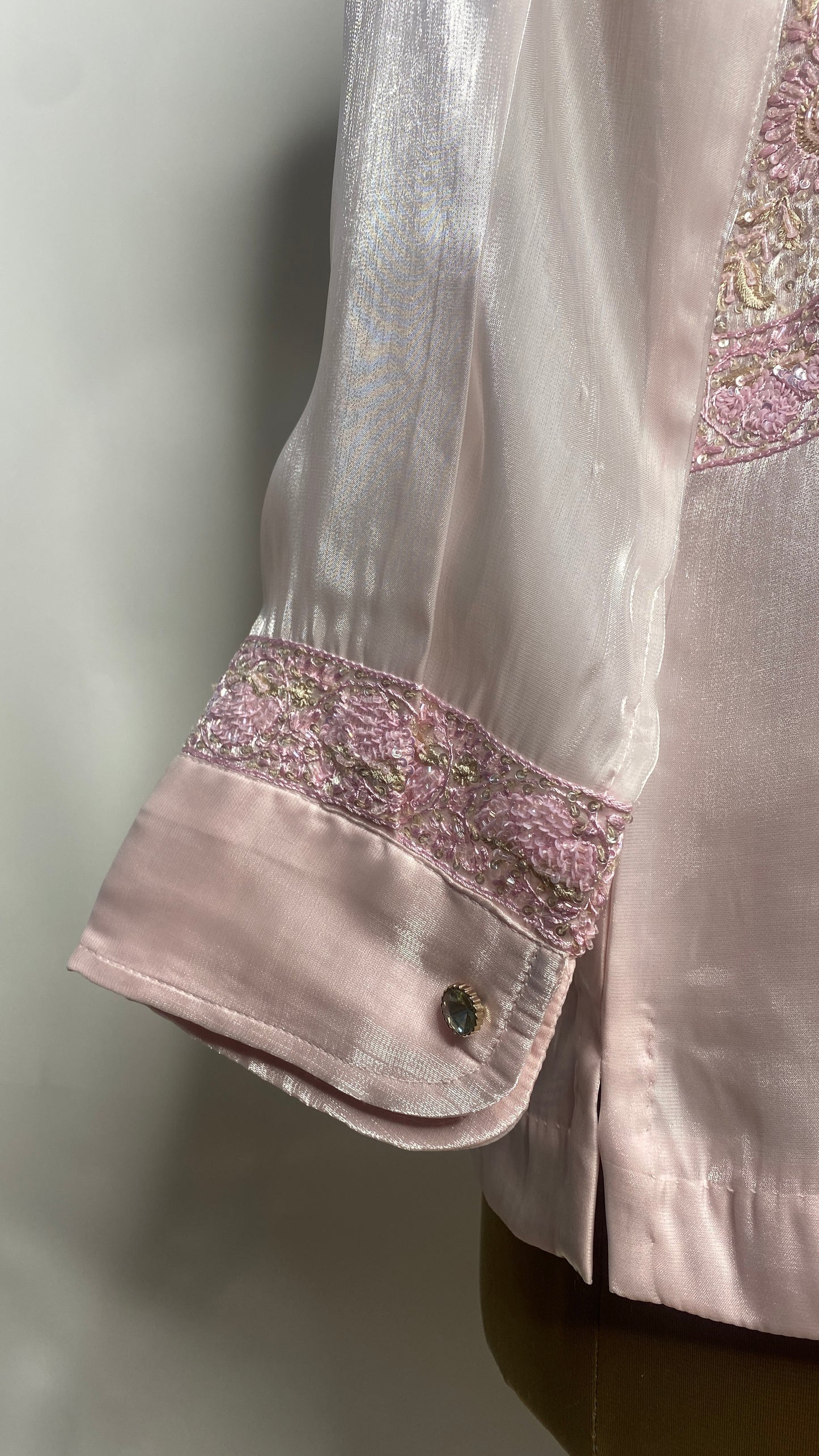 Baby Pink Glass Tissue Chikankari Shirt