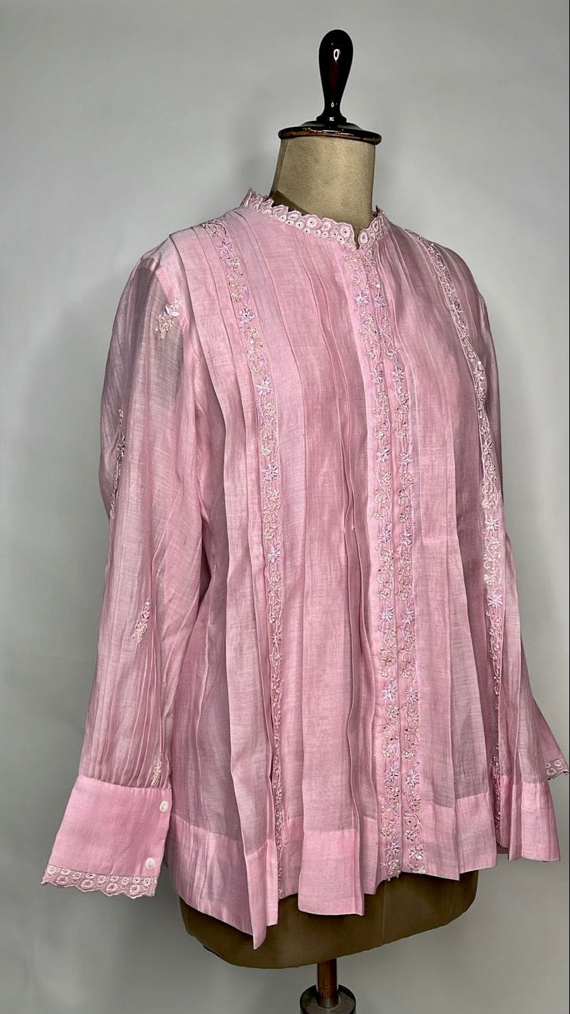 Mauve Blush Pleated Chikankari Shirt