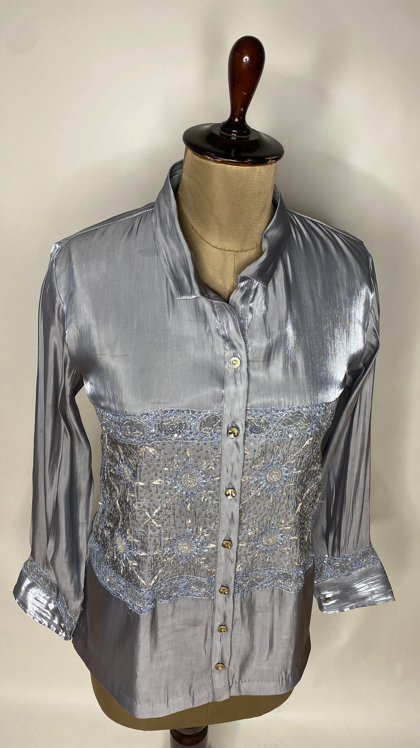 Ice Blue Glass Tissue Chikankari Shirt