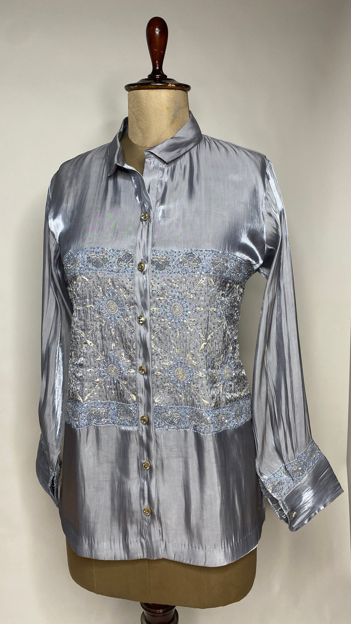 Ice Blue Glass Tissue Chikankari Shirt
