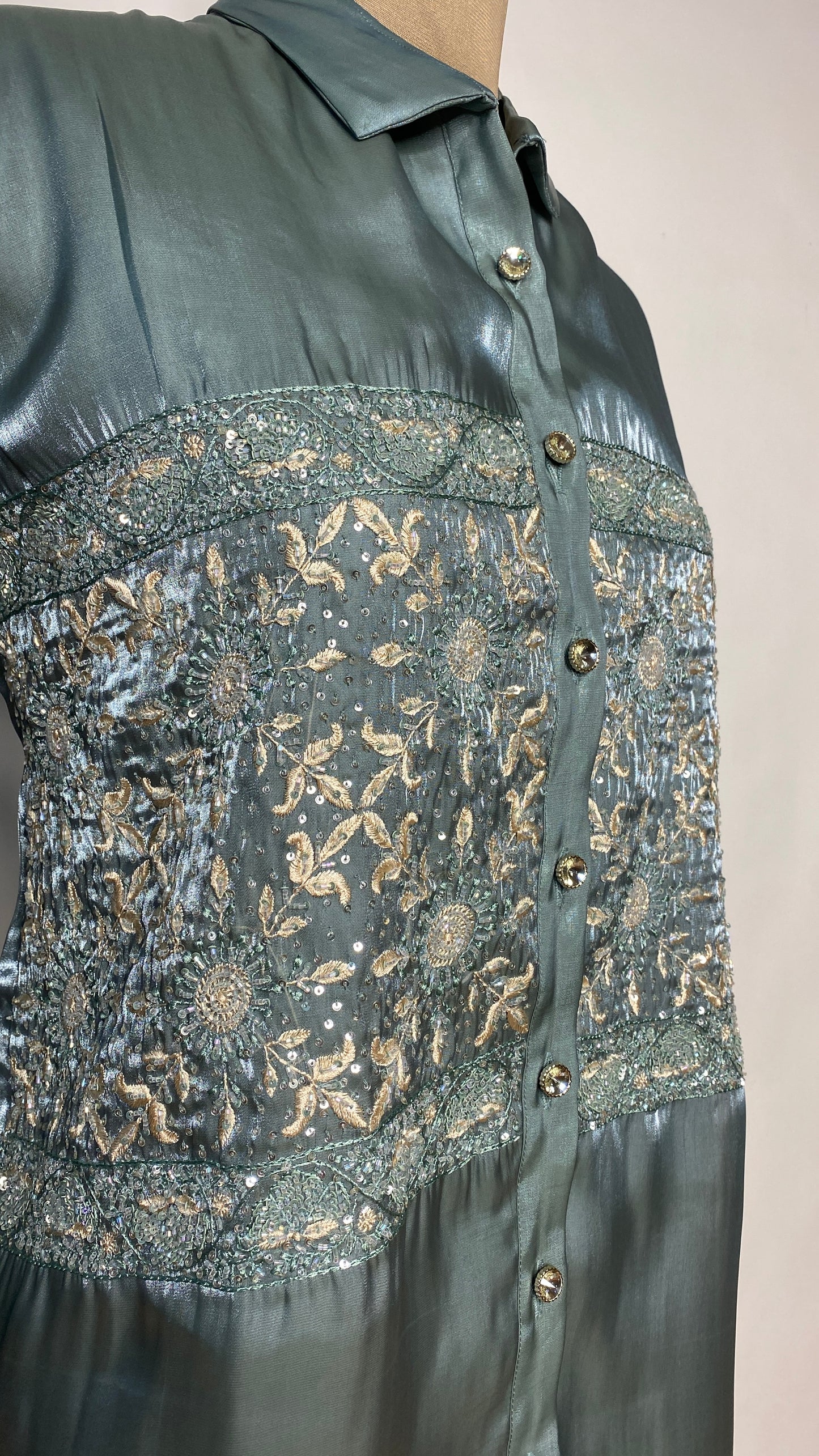Teal Glass Tissue Chikankari Shirt