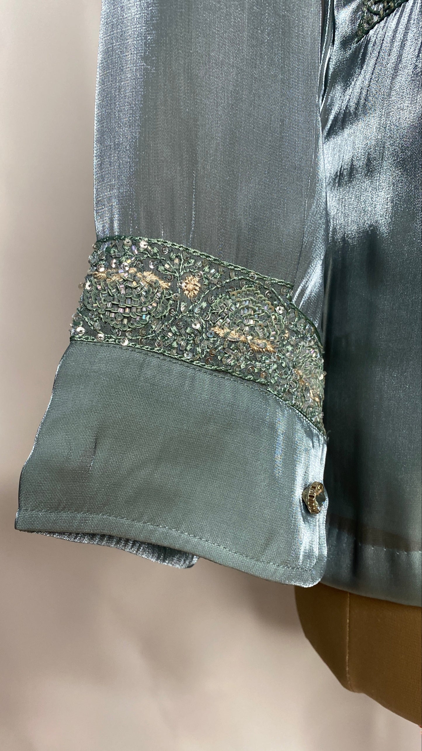 Teal Glass Tissue Chikankari Shirt