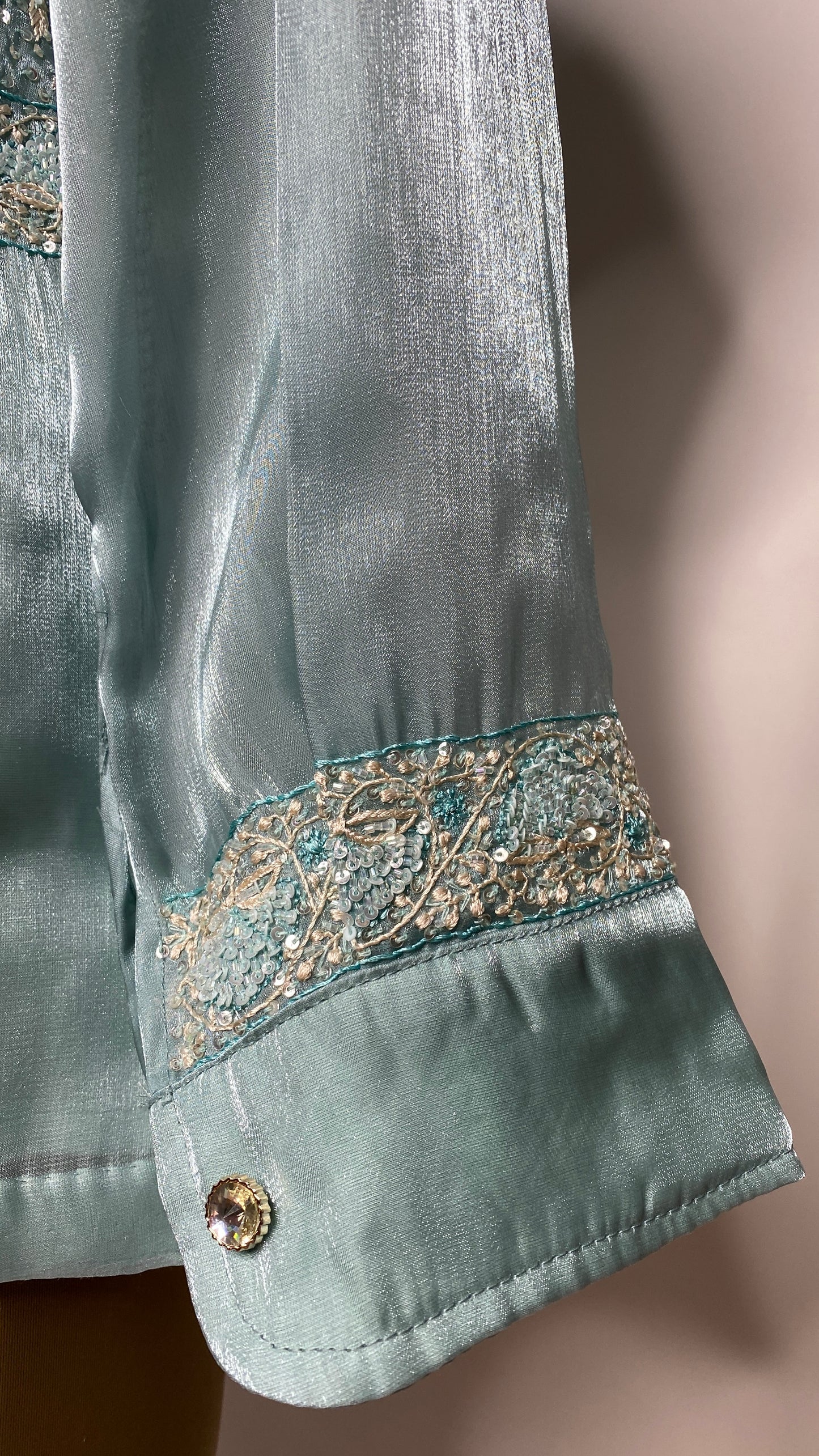 Turquoise Glass Tissue Chikankari Shirt